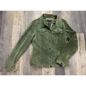 For Joseph‎ Olive Green Suede Leather Trucker Jacket Womens Small B810-236